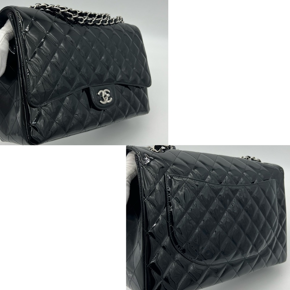Authentic Chanel Classic Glossy shimmery black Patent leather Maxi single flap - Picture 10 of 17